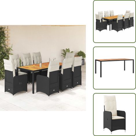 Sillas de jardín - vidaXL Set de mesa y sillas de jardín 9 pzas y cojines ratán PE negro - Mesa de jardín