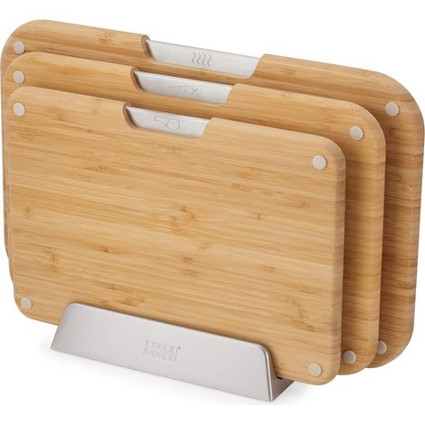 Set of 3 tavole of Cutting of Bamboo JosephJoseph Joseph Nest™, bifacciale, antiscivolo, icone per evitare la contaminazione incrociata, supporto in metallo per una conservazione efficiente. (1/4)