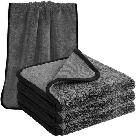 Lot de 3 lingettes nettoyantes multi-usages, gris foncé bord noir, 40 x 60 cm, 600 g/m², non pelucheuses, pour voiture, cuisine, salle de bain et fenêtres. (1/5)