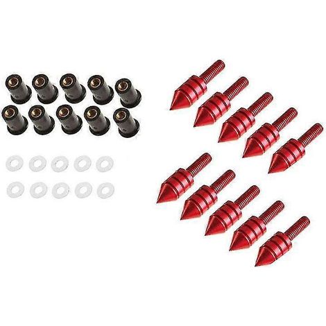 Kit de 10 boulons, écrous et rondelles pour pare-brise de moto - Pièces modifiées - Livraison directe - Rouge (1/5)