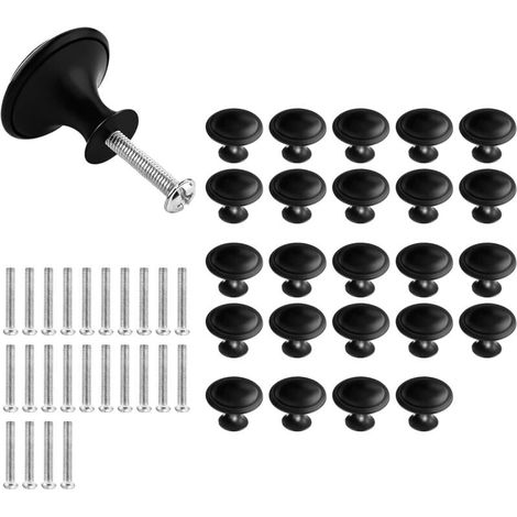 24 Pices Noir Tiroir de Porte Poigne,Boutons de Porte Rond Boutons,Noir Mat Tiroir de Porte Poigne,30mm Bouton de Meubles s\'appliquent Poignes de Meuble pour Placard Armoire Cuisine