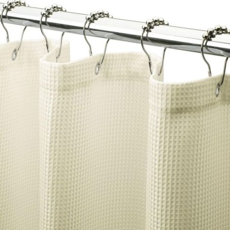 Beige shower curtain 120 cm x 180 cm, 1 piece in polyester with metal ball ring, bathroom shower curtain, waffle-weave shower curtain (1/5)