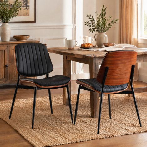 Set di 2 sedie 57x48x83 cm in similpelle nera ergonomiche FloraGrace (1/5)