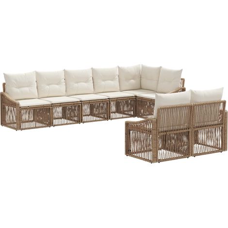Gartensofa-set 8 pcs Beige Poly-Rattan vidaXL