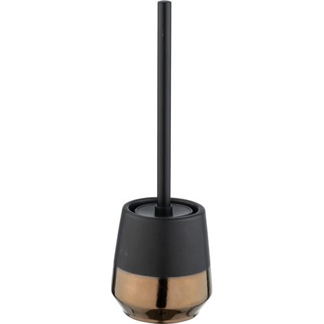 Ensemble WC Porte-Brosse en céramique, y Incluse Brosse WC, Ø 11,8 x 12,7 cm, Noir/cuivre (1/3)