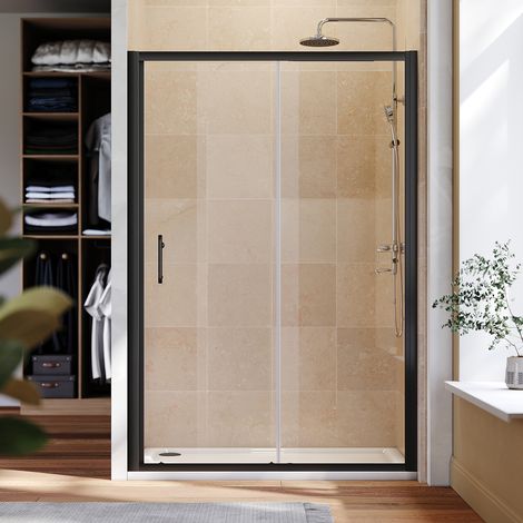 ELEGANT 1200mm Sliding Shower Enclosure Black Frame Shower Door 6mm Tempered Glass