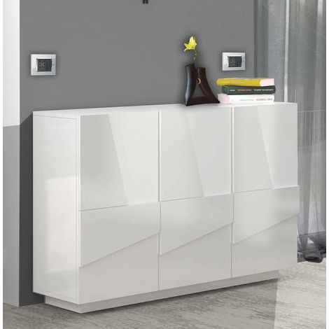 Dmora Mueble de entrada con 3 puertas y estantes internos, Made in Italy, Vestíbulo moderno, Aparador para atrio, 121x38h86 cm, color blanco brillante, con embalaje reforzado (1/4)