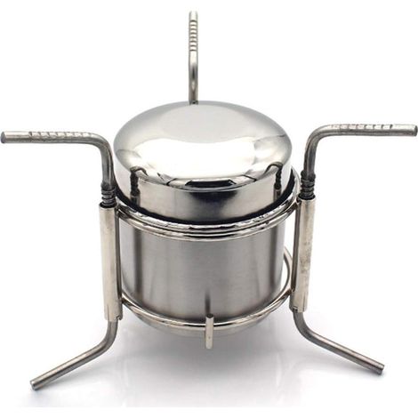Réchaud à alcool de camping en acier inoxydable ultra-léger pliant avec support pour barbecue (1/5)