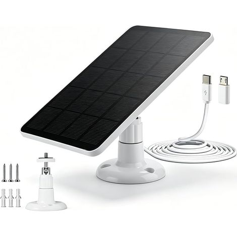 Panneau solaire pour caméra Eufy - Panneau solaire 3 W pour caméra Ring - Chargeur solaire 6 V avec port Micro USB & USB-C - Arceau réglable à 360° - Étanche IP65 - Pour caméra de surveillance (1/5)