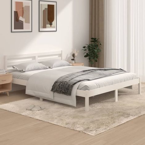 Bed Frame White Solid pine wood King Size Durable Bed Frame vidaXL (1/5)