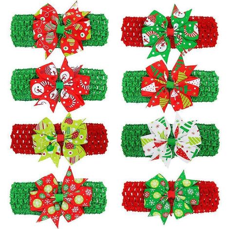 8er-Packung bunte Weihnachts-Haarbänder mit Schleife aus Ripsband für Babys und Kleinkinder-26X4cm (1/2)