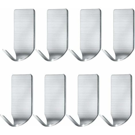 Adhesive Bathroom Hooks for Coat 304 Stainless Steel with Waterproof Sticker Handy Accessory -8 Pieces (1/5)