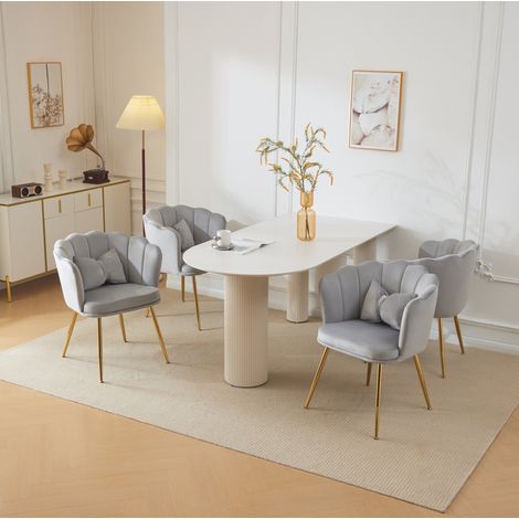 Pack de 4 sillas de comedor 63x58x77 cm de terciopelo gris con respaldo de flor – MEUBLIV (1/5)