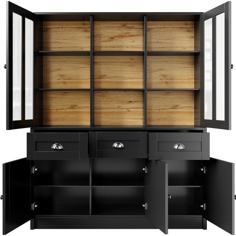 Meuble haut moderne noir en MDF avec portes en acrylique, 140×38,5×175 cm, armoire pour cuisine, salle à manger et salon (1/5)