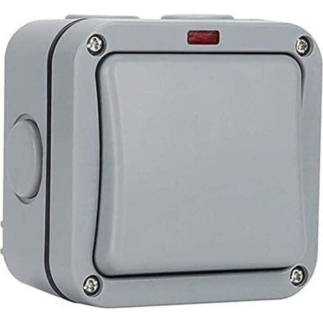 Interruttore esterno impermeabile – interruttore di controllo – spia luminosa – 20 A – IP65, adatto per giardino, officina, balcone, grigio (1/5)