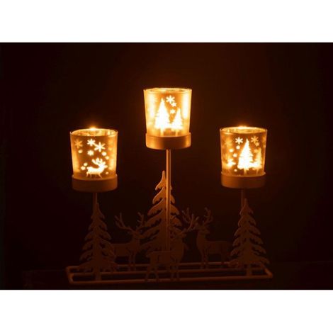 J-Line Photophore Hiver 3 Verres Fer Blanc/Rouge (1/3)