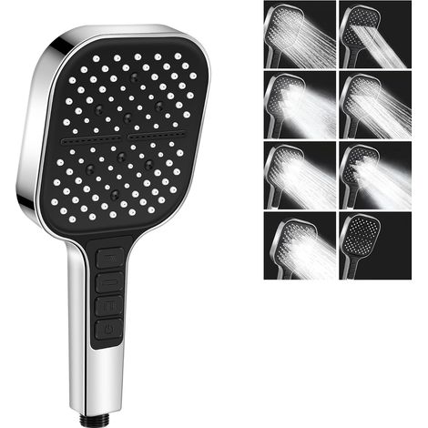 Pommeau de douche, 7 modes, économie d'eau, pommeau de douche 12 cm de diamètre, douche de grande surface, réglage rapide du mode douche en appuyant sur le bouton (1/5)