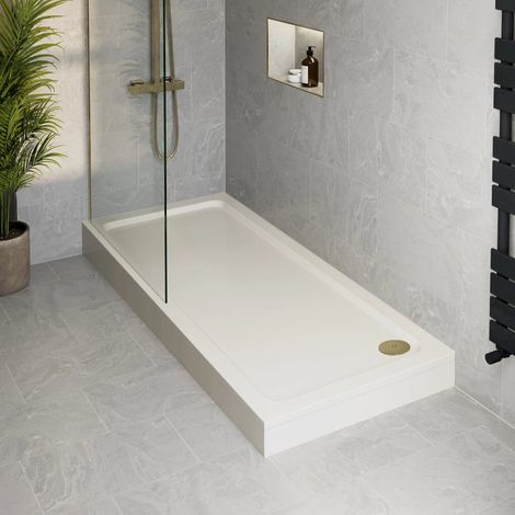 1700 x 700mm Bathroom Non Slip Shower Tray Easy Plumb for Enclosure Free Waste (1/4)