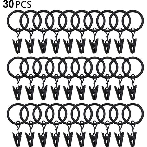Juego de 30 anillas para cortinas con clips, ganchos resistentes, ojales metálicos y barra.