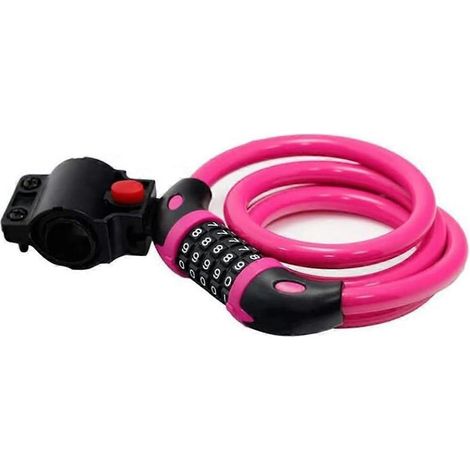 Antivol de vélo haute sécurité à combinaison réinitialisable à 5 chiffres, câble idéal pour une utilisation extérieure, 1,2 m x 12 mm (rose)-AquaForge (1/4)