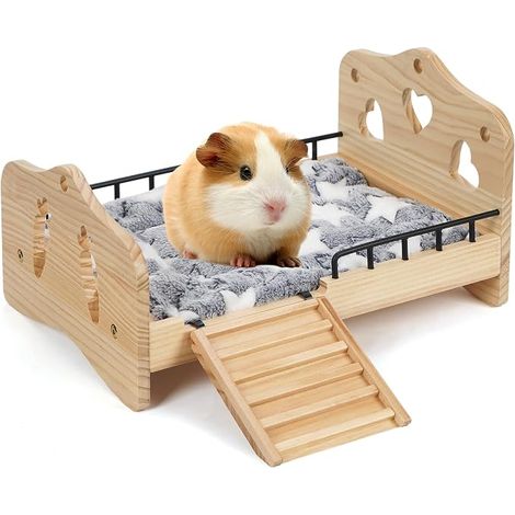 Enclos en bois pour cochon d'Inde avec escalier, balustrade et tapis, lit pour petits animaux, chinchillas, hamsters, furets et hérissons