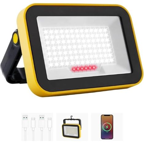 Projecteur Led Rechargeable, 5 Modes Projecteur Led Chantier Batterie avec Câble USB, 4000mAh Lampe de Chantier Portable, IP65 Étanche Lampe de Travail pour Garage, Camping, Pêche, Urgence (1/5)