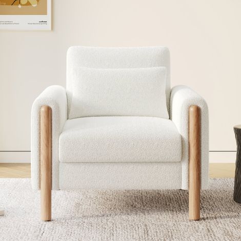 Fauteuil moderne blanc avec accoudoirs et coussin épais, siège confortable pour salon ou chambre (1/5)