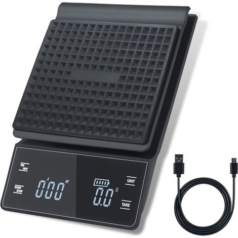 Digitale Kaffeewaage mit Timer, 0,1 g/5 kg, hochpräzise Küchenwaage mit großem LED-Display, wasserdichte elektronische Waage für Espresso - Crezuo