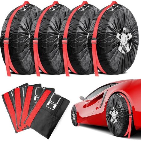 Juego de fundas para neumáticos - Protectores de neumáticos - Almacenamiento limpio - Cierre con cordón - 4 piezas - Negro (1/5)