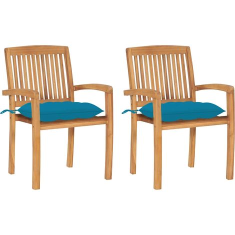 vidaXL Sillas de jardín 2 uds madera de teca con cojines azul claro (1/5)