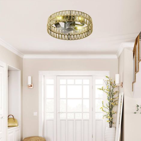 Ventilateur de Plafond LED avec Télécommande, 5 Pales, 4 Douilles E27, Puissance 13W, Diamètre 30 cm, Ventilateur Plafonnier Compact pour Maison, Salon et Chambre (1/5)