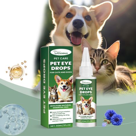 Gouttes oculaires pour chiens et chats (60 ml) pour éliminer les traces de larmes et nettoyer les yeux. (1/5)