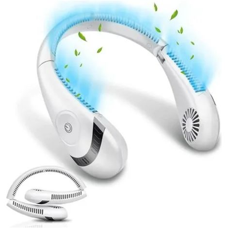 Ventilateur de cou personnel sans pales, batterie rechargeable 5000 mAh, trois vitesses, portable, silencieux, pour la maison, les voyages, le sport et les activités de plein air (blanc) B (1/3)