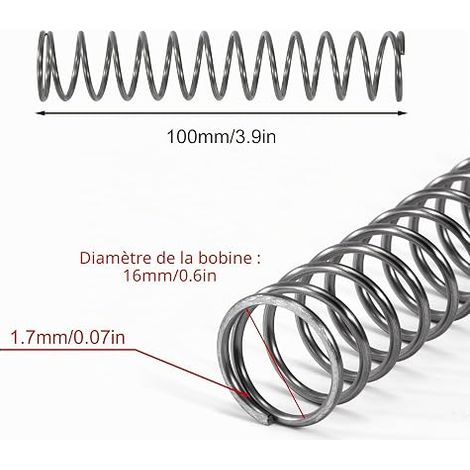 Compression Spring 100 mm Stainless Steel Compression Springs Wire Diameter 1.7 mm Inner Diameter 16 mm Spring Force 4 kg (1/4)