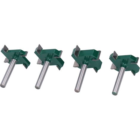Jeu de 4 fraises à rainurer en T à 4 dents, en acier au carbone allié, pour le rainurage du bois, diamètre de queue de 6 mm.