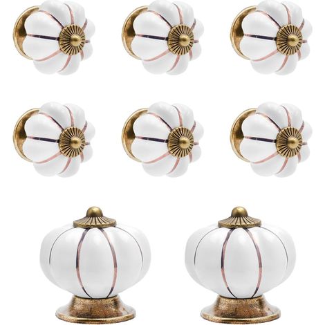 8PCS Boutons Céramique Citrouille Blanc, Poignées de Meuble Vintage Tiroirs (1/5)