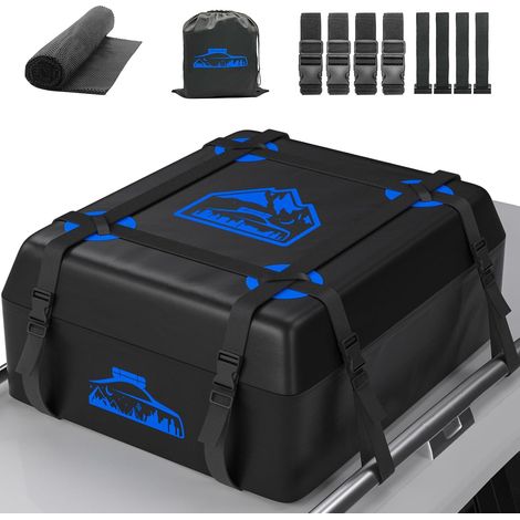 Sac de Toit de Voiture 15 Cubes/425 L, Sac de Toit de Voiture Étanche Aucun Support Nécessaire, Coffre de Toit de Voiture avec Tapis Antidérapant et 6 Sangles Robustes, Sac de Toit Souple Plia (1/5)