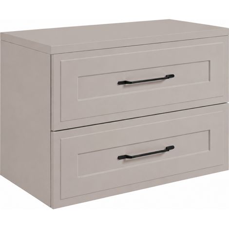 Mobile sottolavabo sospeso 80 cm, 2 cassetti, con piano, chiusura ammortizzata, Cashmere, maniglie nere, 80 x 46 x 58,6 cm (1/5)