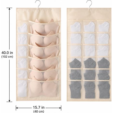 3 Organisateurs de placard suspendus, sac de rangement double face de 30 poches pour sous-vêtements, soutiens-gorge, chaussettes et cravates (1/4)