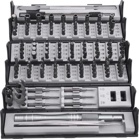 Jeu de 128 embouts de tournevis (116 pièces) en acier S2 haute dureté, avec 6 têtes de clé pour l'entretien des PC, téléphones, ordinateurs portables et montres (1/5)