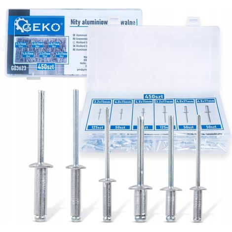 Set di rivetti ciechi geko 5903418304874 alluminio 450 pezzi organizer (1/3)