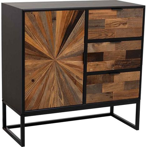 Recibidor de madera y metal de 1 puerta y 3 cajones marron 80x34x80 (1/5)