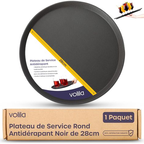 1 - Plateau De Service - Plateau Rond - Surface Antidérapante - Pour Café Et Boissons - Usage Professionnel Et Domestique - Noir - 28x2cm (1/5)