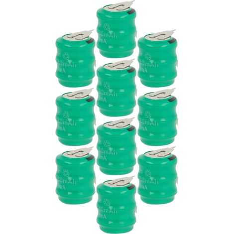 vhbw 10x NiMH replacement button cell battery tab type 3/V80H 2 pins 80mAh 3.6V suitable for model building batteries, solar lights etc.