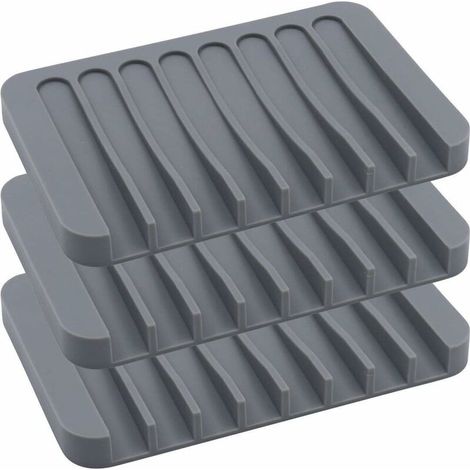Set di 3 portasapone in silicone autodrenanti per bagno o cucina, grigi (1/5)