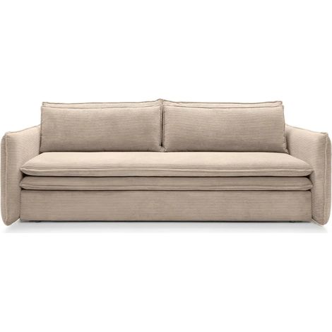 OSCAR - Canapé droit convertible velours côtelé 3 places Taupe (1/5)