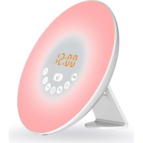 Despertador diurno, simulador de amanecer, simulación de amanecer y atardecer, 6 sonidos naturales, alarma, función de repetición, 6 colores de luz y luz blanca, lámpara de noche, 425023