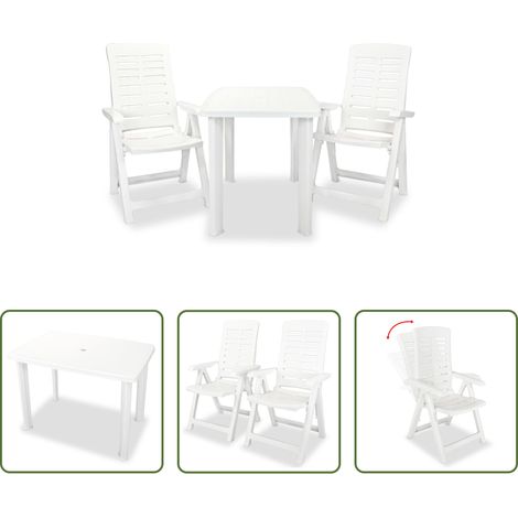 vidaXL Parasol - Ensemble de bistro 3 pcs Plastique Blanc (1/5)