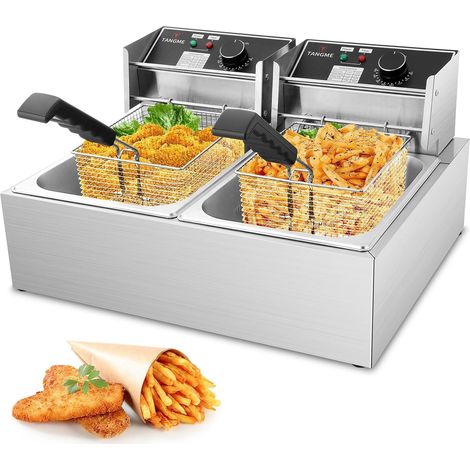 Friteuse, 5000W Friteuse Électrique avec Paniers, Cuve en Acier Inoxydable Épaissi 0,8mm, Friteuse à Huile de Comptoir 20,7L Grande Capacité avec Limiteur de Température (1/5)