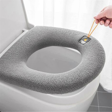 Coussin de siège de toilette avec poignée, épais, doux et lavable, chauffant pour salle de bain en hiver (gris) (1/5)
